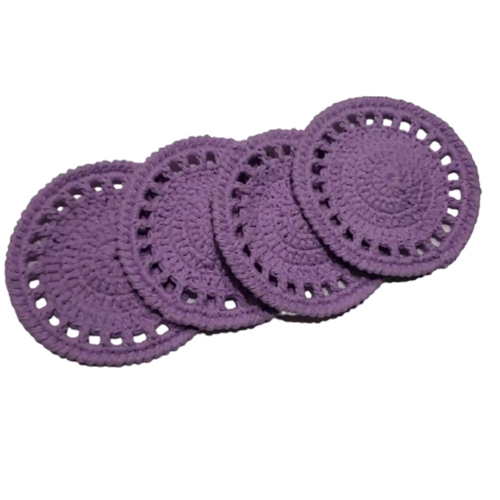 Ecofriendly Cotton Round Coaster Set of 4-Handmade Crocheted- Light Purple